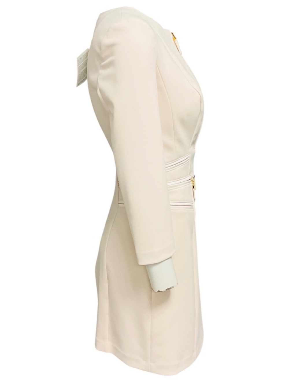 ELISABETTA FRANCHI MILK DOUBLE LAYER CREPE ZIPPED DRESS - Picture 2 of 5